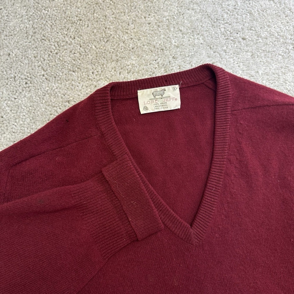 Lord Jeff Sweater Mens Large Red Lambswool V-Neck Vintage Made in USA